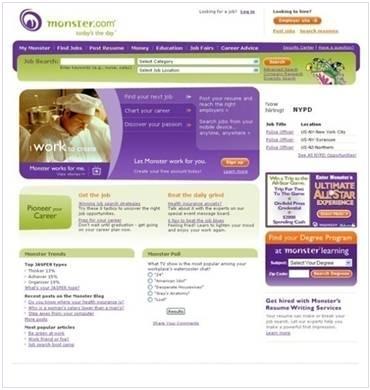 Monster.com homepage redesign, 1st iteration